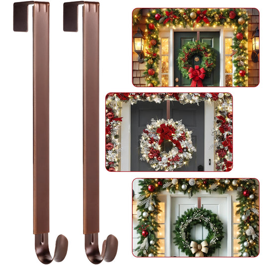 2 Pack Wreath Hanger for Front Door, 20 lbs Christmas Wreath Door Hanger, Non Scratch Over the Door Hooks for Xmas Easter Halloween Fall Wreaths Décor Welcome Sign, Adjustable from 15 to 25 in Hangers