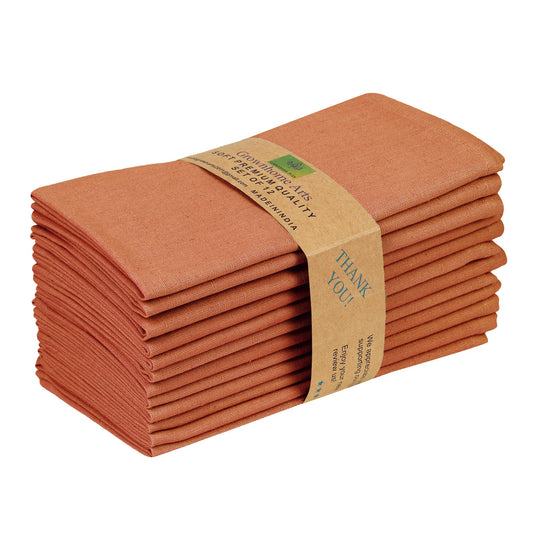 85% Cotton 15% Linen Dinner Cloth Set of 12 Napkins for Everyday Use Over Sized Easter Special Mitered Corners Napkins, Pre Shrunk Good Absorbency Ultra Soft Quality 18x18 in(Rust)