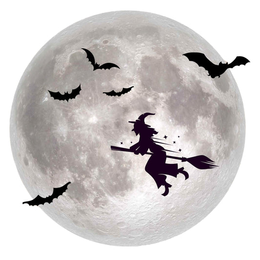 Large Halloween Window Clings for Glass Windows - 16" x 16" Moon Window Decal - Witch Clings Silhouette - Halloween Decorations