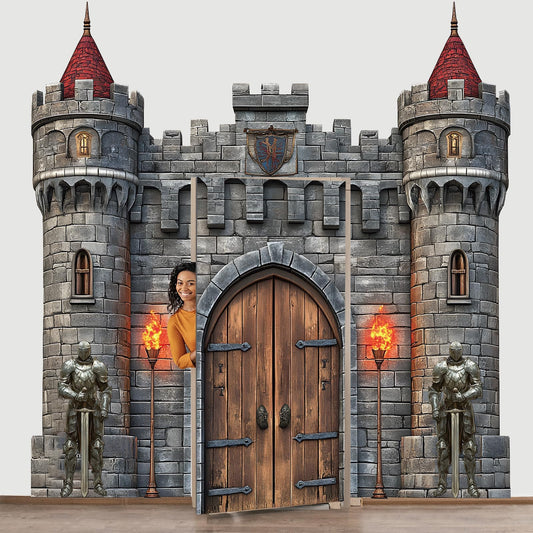 4 PCS Medieval Entryway Party Decorations Castle Door Covers Hanging Banner Porch Sign Medieval Castle Photo Props Background Torch Knight Porch Banner for Birthday Halloween Party Door Decor Supplies