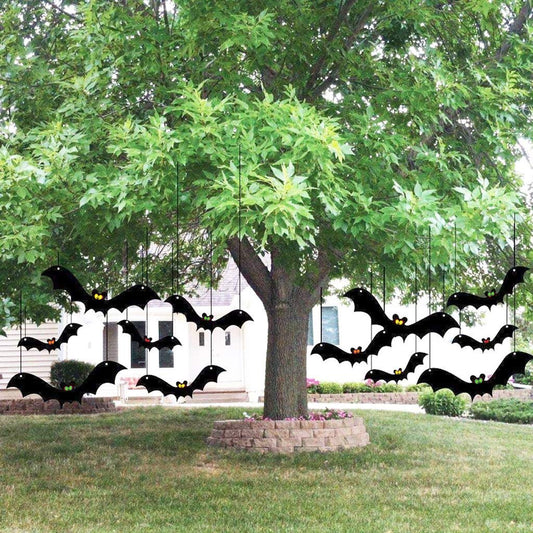 VictoryStore Outdoor Hanging Bat Halloween Yard Decorations, Set of 12 - Waterproof Plastic Hanging Halloween Decorations, Made in USA