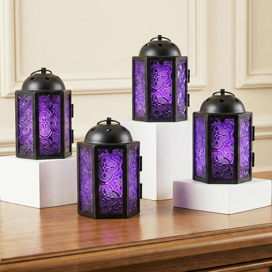 Vela Lanterns Decorative Indoor Mini Tea Light Candle Holders, Purple