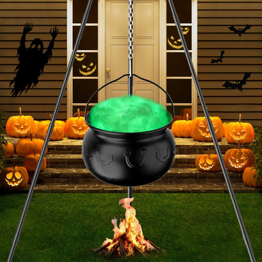 GooComfy Halloween Decorations Outdoor, Witches Cauldron on Tripod with LED Lights, Large Plastic Witches Cauldron for Halloween Party Decor Suitable for Indoor Porch Yard Lawn