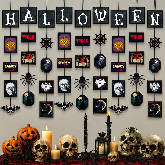 KatchOn, Halloween Decorations Kit – Spooky Hanging Banners, Spider, Skull & Pumpkin Ornaments | Trick or Treat Wall Hanging Decor for Home, Office, and Party | Halloween Decor