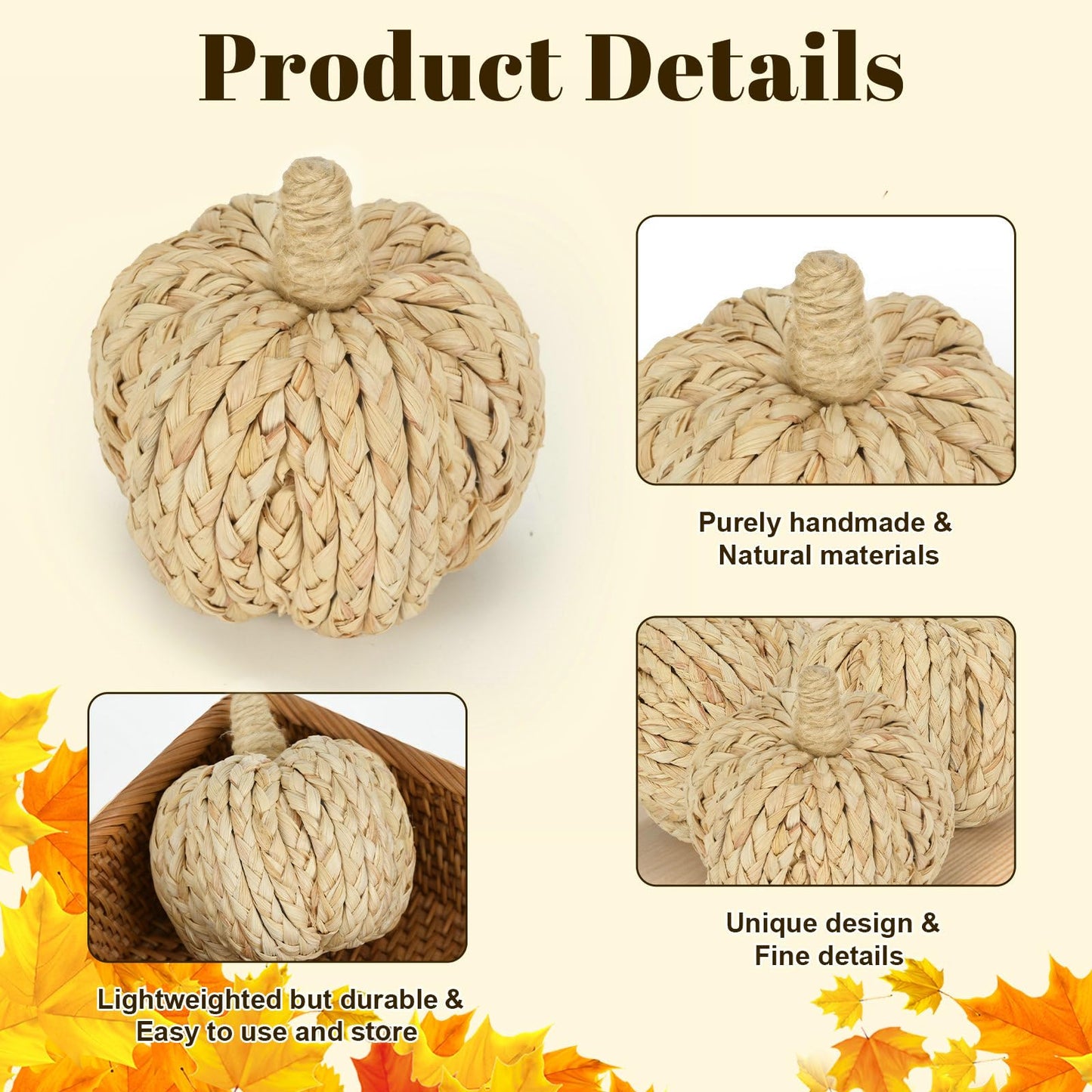 naturevibe 4.3 Inch Braided Cornhusk Pumpkin Decor Set of 6 Fall Home Decor