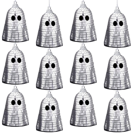 Simgoing 12 Pcs Halloween Disco Ghosts Decor Halloween Ornament Silver Mirror Disco Skeleton Tabletop Centerpiece for Holiday Cosplay Home Props Gift Party Decorations (Pink)