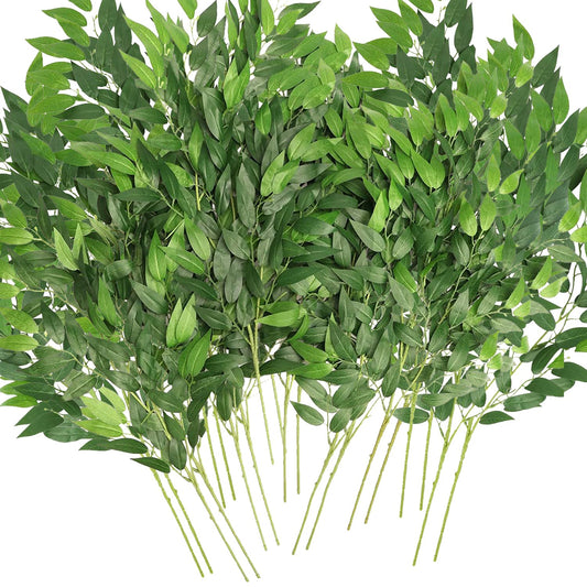 WONICE Artificial Italian Ruscus Greenery Stems, Faux Green Leaf Garland Branches Hanging Greenery Spray for Wedding Bouquet Arch Table Centerpiece Home Decor (Green-10 Pack)