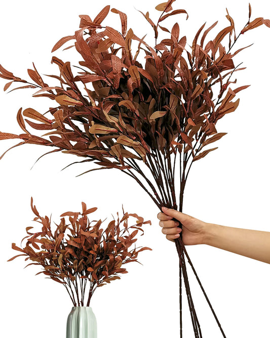 SNAIL GARDEN 5Pcs Fall Artificial Olive Leaves, 37" Long Stems Silk Greenery Autumn Eucalyptus Leaves Fake Plant Spray for Home Tall Vase Halloween Indoor Outdoor Table Centerpiece Fireplace Decor