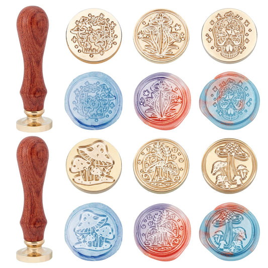 SUPERDANT Mushroom Plant Series Sealing Kit with 6 Stamp Heads - Vintage Wax Stamp Kit for Cards, Envelopes & Invitations