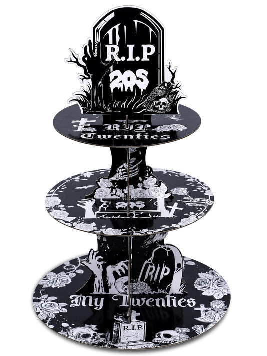 Keluna Death to My 20s Decorations - Party Supplies Rip to My 20s Birthday Decorations Reusable 3 Tier Cupcake Stand Dessert Tower Holder for Rip 20 Birthday Decorations