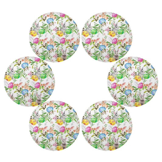 Easter Placemats Easter Bunny Eggs in Grass Flowers Round Placemats Set of 6 for Kitchen Table Washable Kitchen Table Mats Place mats