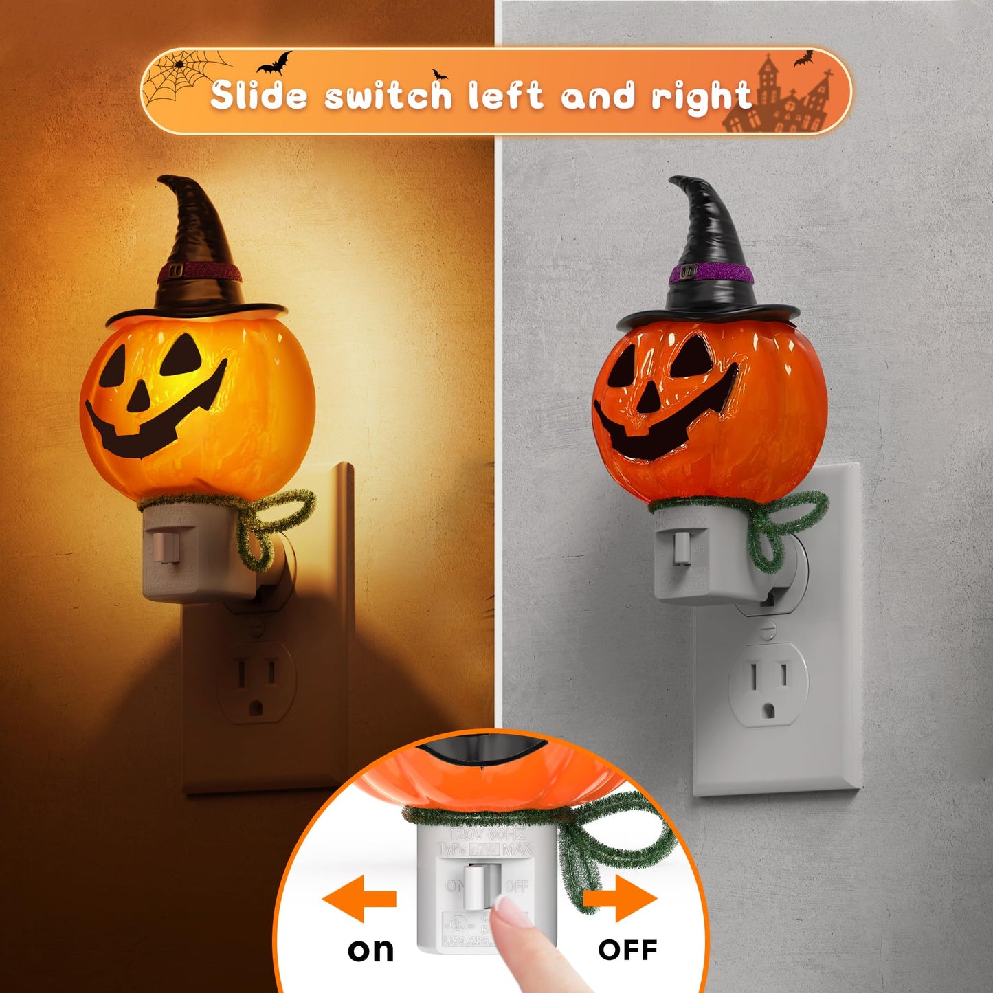 L LOHAS LED Pumpkin Night Light, Halloween Lights Indoor, Plug in Nightlight with UL,C7 Bulbs Changeable,Halloween Party Decorations for Adults,Kids,Gift