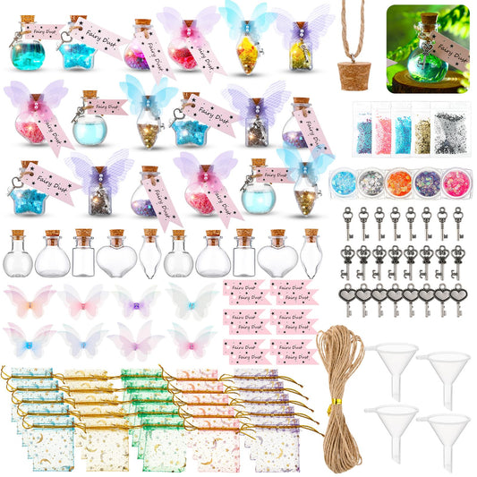 Jinei 174 Pieces Fairy Magic Potions Kit with 24 Magic Witch Potion Bottles Wing DIY Mystery Fairy Potion Making Kit for Halloween Christmas Party Decorations