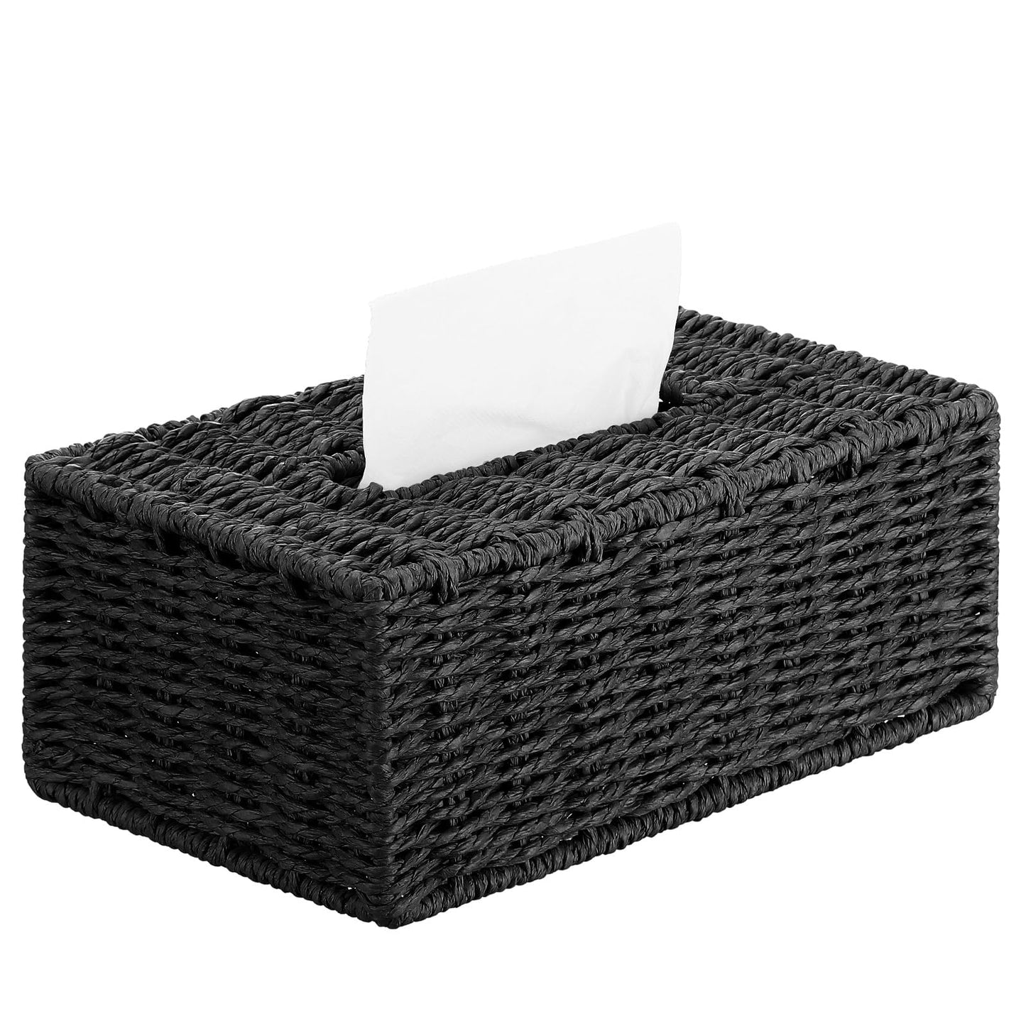 Acellegic Black Tissue Box Cover Rectangle Natural Paper Rope Hand Woven Tissue Box Holder for Bathroom Living Room Bedroom Kitchen Table Desk Office Farmhouse Home Decor