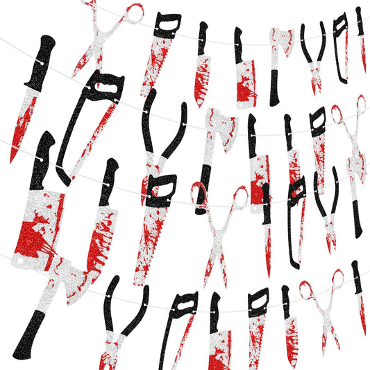 4PCS Halloween Party Decorations Bloody Banner Horror Scary Garland Set Decor for Creepy Movie Theme Birthday Carnival Spooky Props Supplies