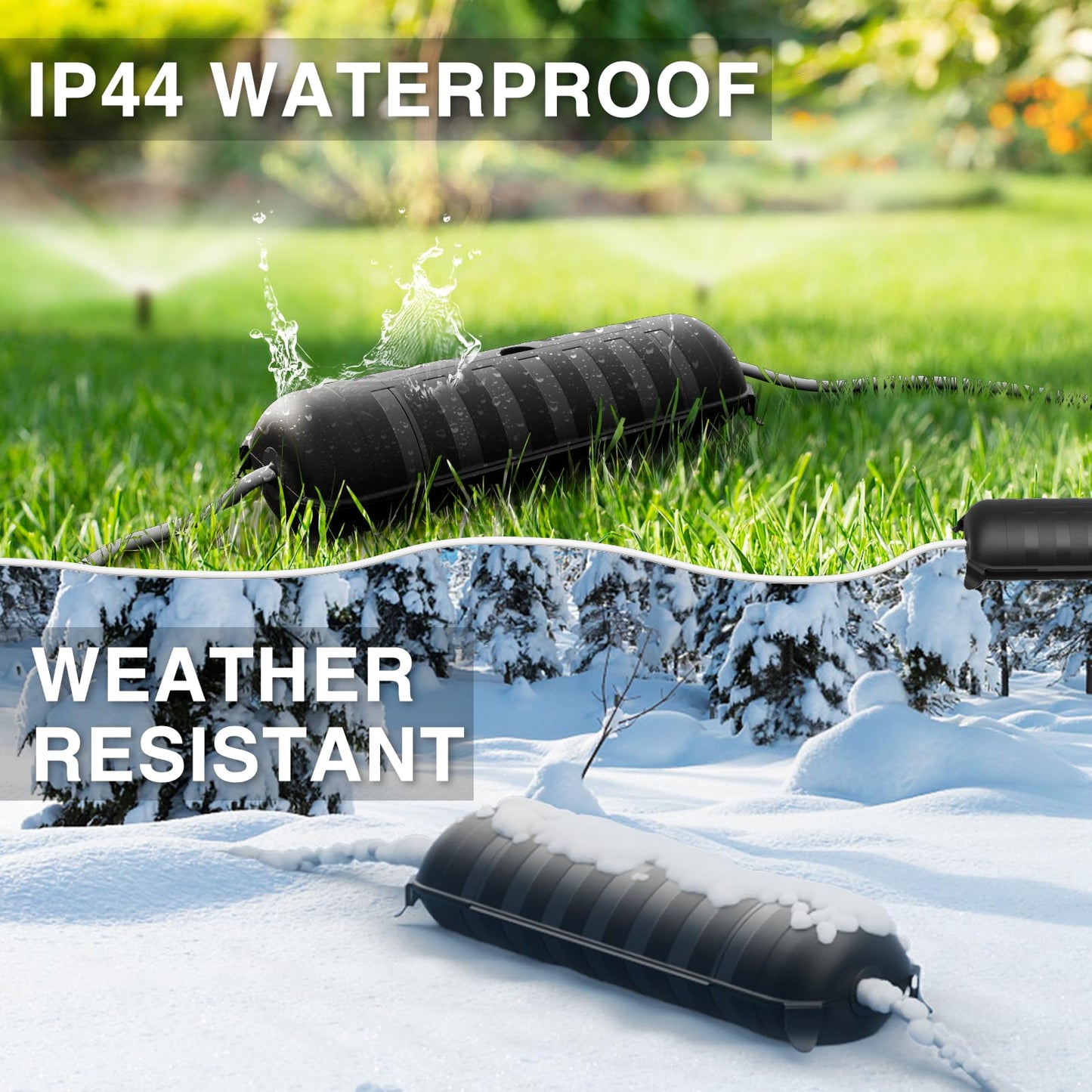 Flemoon 2-Piece Outdoor Waterproof Electrical Box Set – 12.5" x 8.5" x 5" Large Electrical Box & 11.3" x 4.3" x 3" Extension Cord Cover for Power Strip, Outlet, Holiday Light, Black