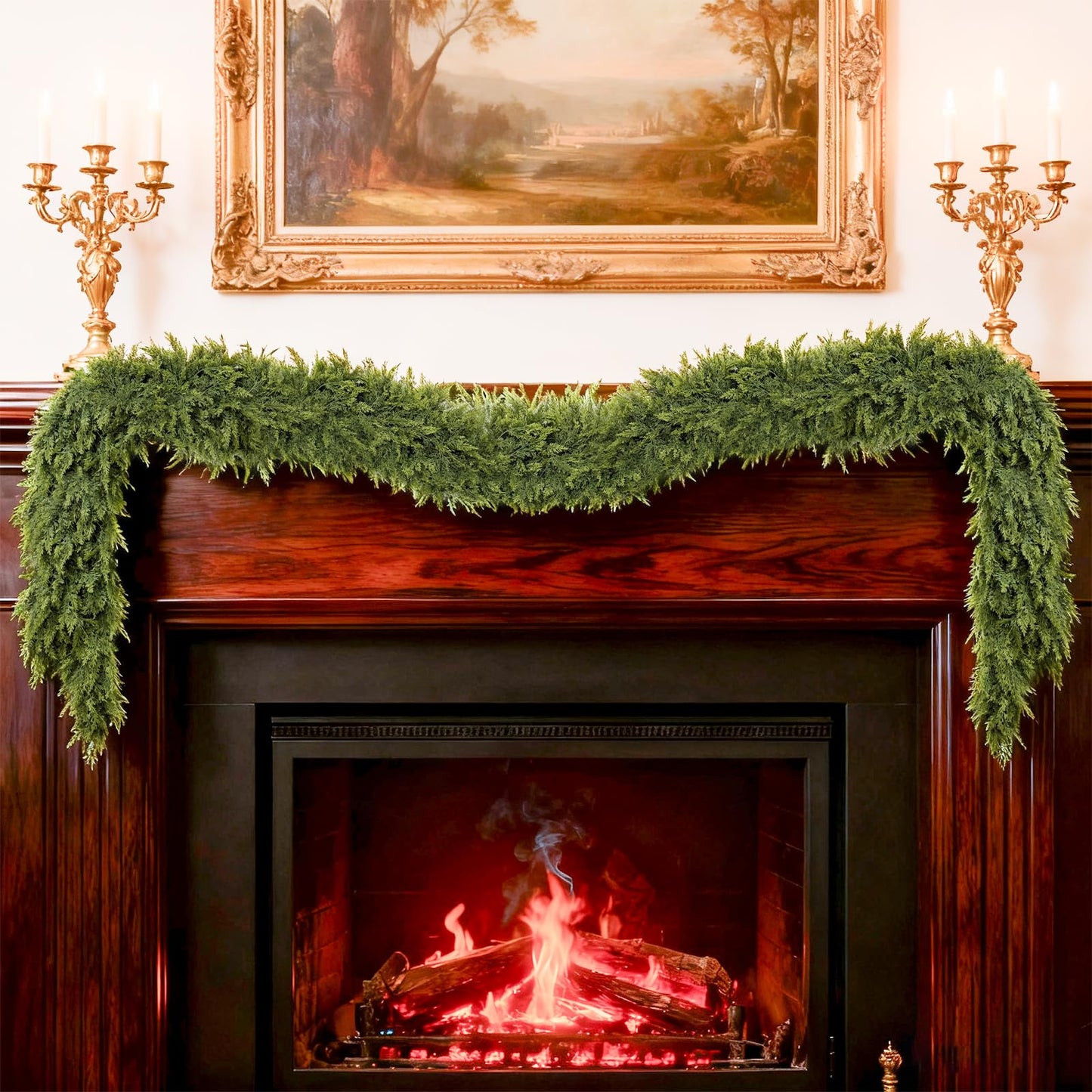 6/9ft Christmas Cedar Garland Artificial Realistic Soft and Thickness Green Faux Fake Full Cedar Pine Garland for Table, Mantle, Wall, Indoor, Outdoor Christmas Decorations (6FT)