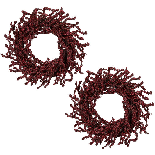Briful 2 Pack Fall Berry Wreaths 12in Artificial Burgundy Foam Berry Wreath for Front Door Small Outdoor Fall Wreath for Autumn Home Wall Mantle Porch Thanksgiving Halloween Decor