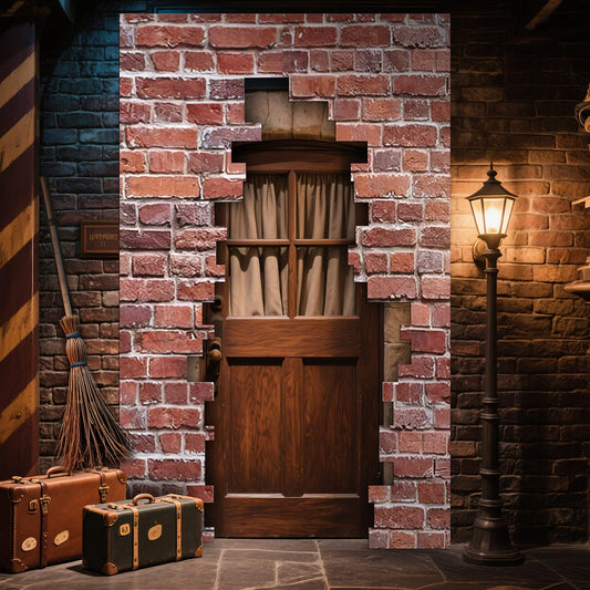 Preboun 78.7" x 47.2" Wizards Door Banner Signs Magical Wizard Door Banner Sign Red Brick Wall Backdrop Decorations Hanging Porch Backdrop for Birthday Holiday Party Home Supplies(Vintage)