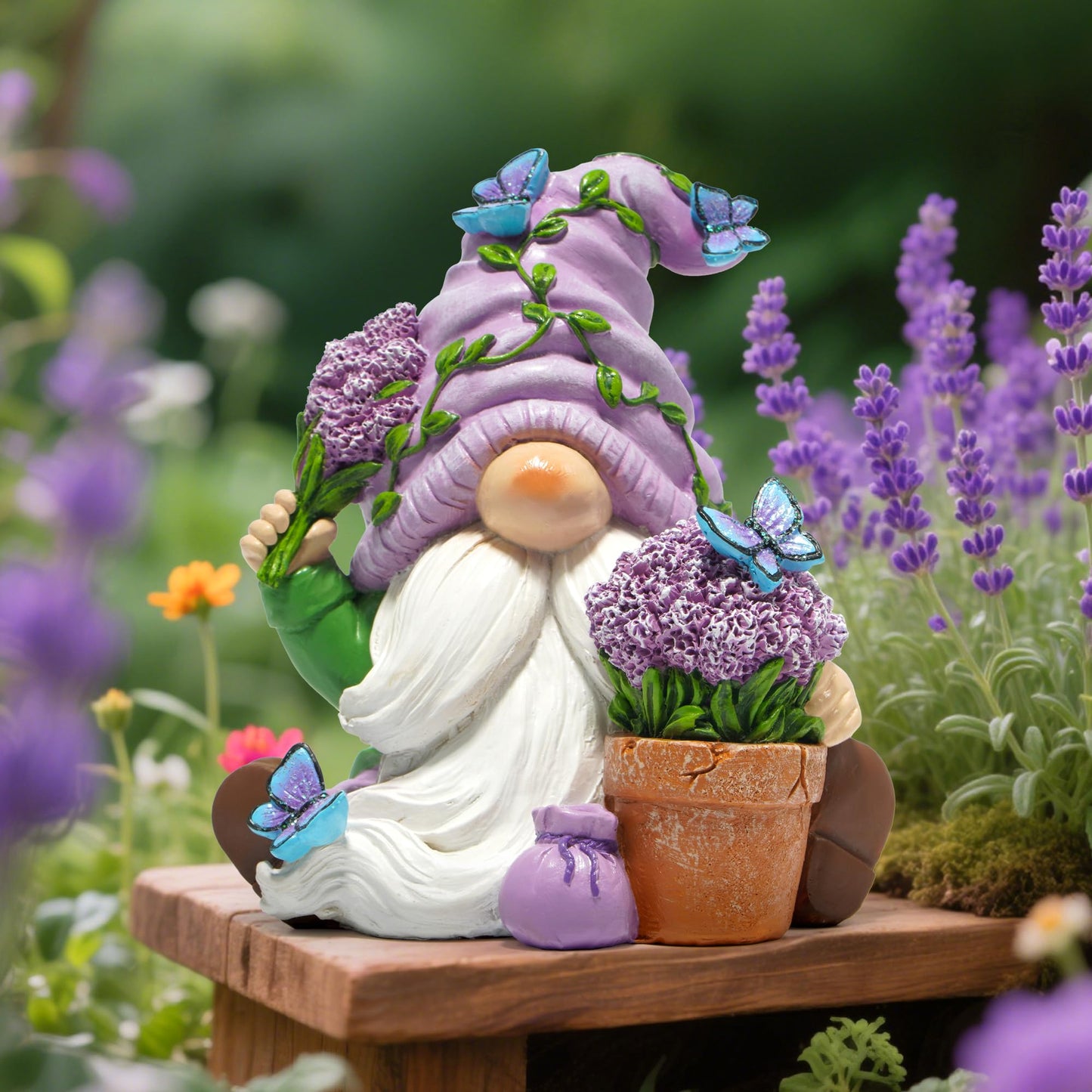Hodao Spring Lavender Gnomes Decoration Lavender Elf Figurine Decor Spring Gnomes for Home, Porch, Garden Table Decor Warm Gifts for Mom, Grandma