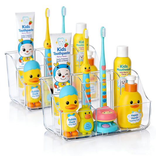 Sotfamily Clear Kids Toothbrush Holders for Bathrooms, 2-Pack(No-Drill)