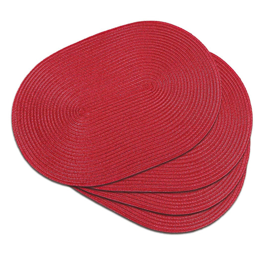 Noctiflorous Woven Oval Braided Placemats Set of 4-12 x 17.5 Inch Washable Non-Slip Heat Resistant Table Mats for Kitchen and Dining（Red, 4）