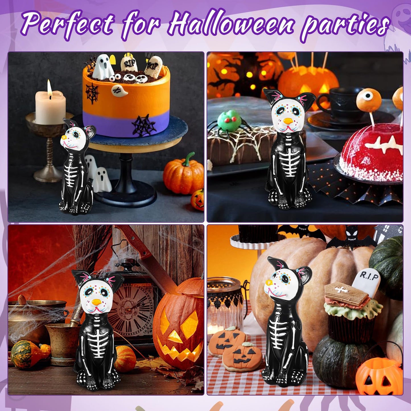 TOYANDONA Day of The Dead Dog and Cat Figurine, Halloween Statue Sugar Skulls Animal Statue Resin Crafts Skeleton Sculpture for Halloween Home Desk Decorations (Day of The Dead Dog)