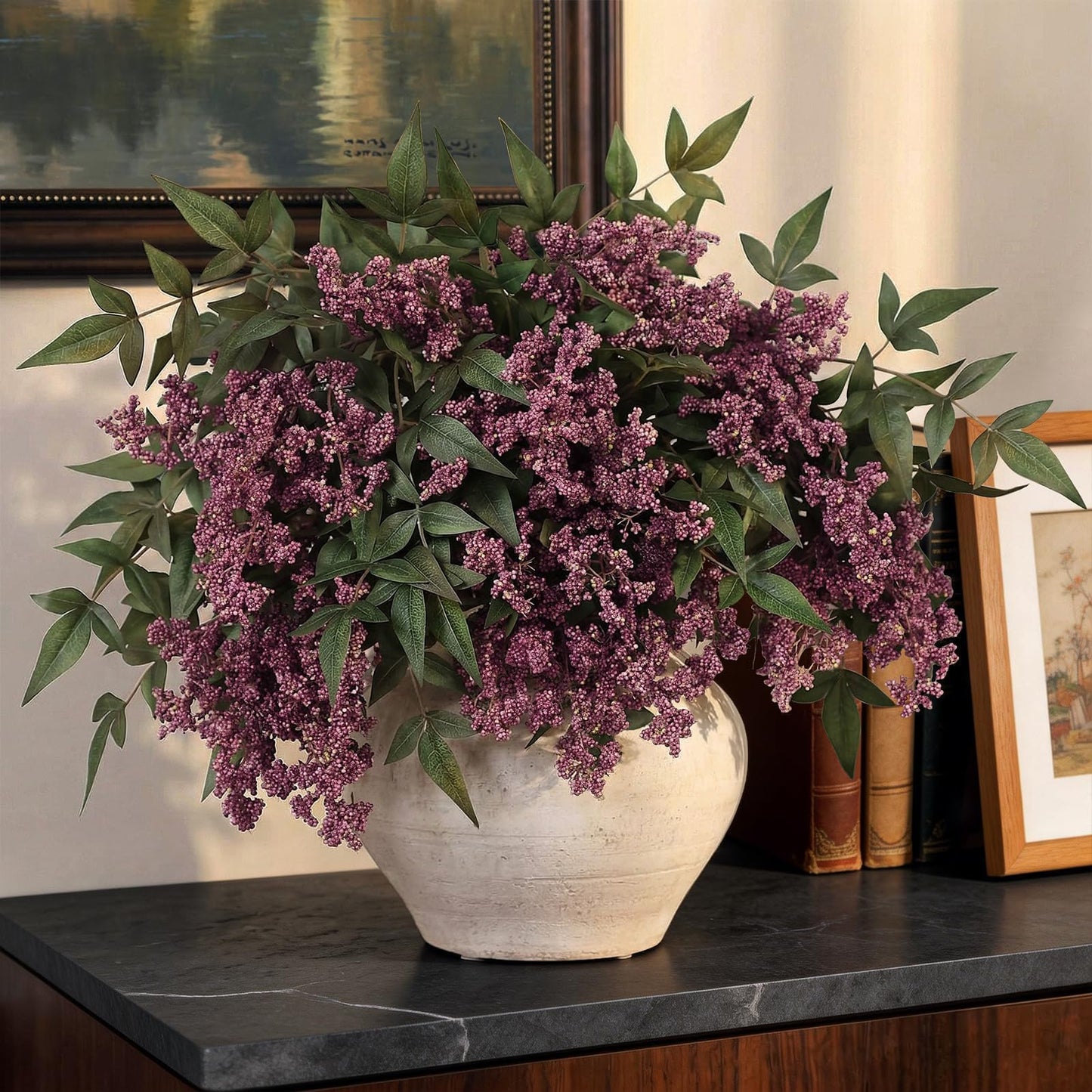 4 Pcs 36" Artificial Nandina Berry Stem, Fake Plant Branches(Dusty Plum)