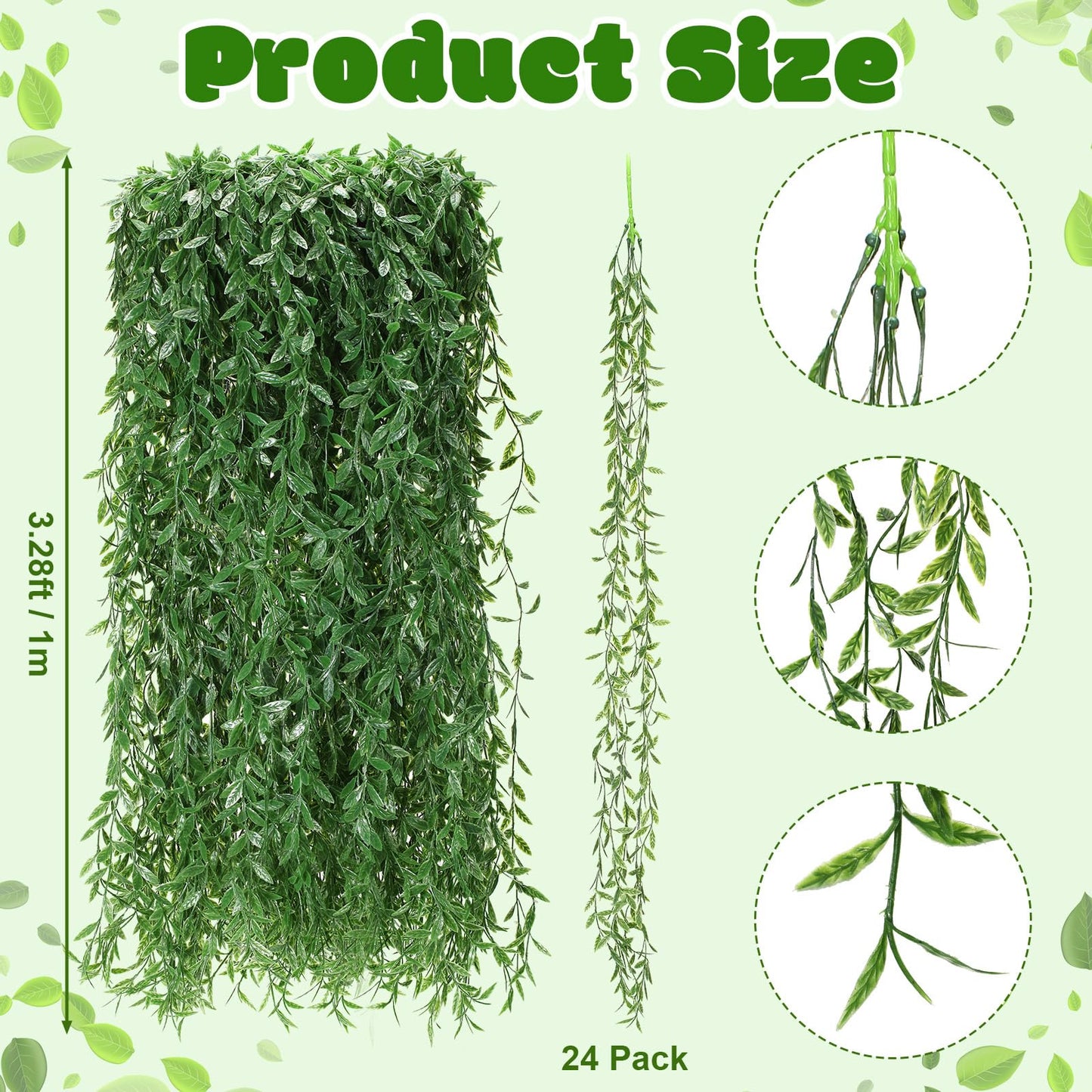 Riceshoot 24 Pcs Artificial Hanging Vines Fake Weeping Willow Leaves Decor Fake Seaweed Artificial Vines Greenery Garland for Wedding Party Backdrop Wall Decor Garden Patio Backyard (Dark Green)