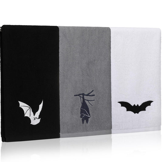 Breling 3 Pcs Kitchen Hand Towels 13.3 x 29 Inch Towels for Bathroom Soft Embroidered Home Decoration for Goth Kitchen Halloween Birthday Gifts(Polyester,Bat)