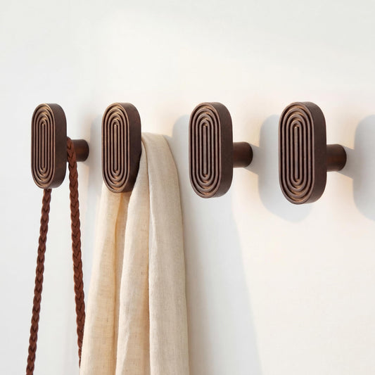 Novabright 4 Pcs Boho Wall Hooks Rainbow Arch Wooden Decorative Coat Hooks Mid Century Modern Holder Rustic Wall Mount Key Hanger for Entryway Decor Bedroom Western Home Kitchen(Oval,Walnut Wood)