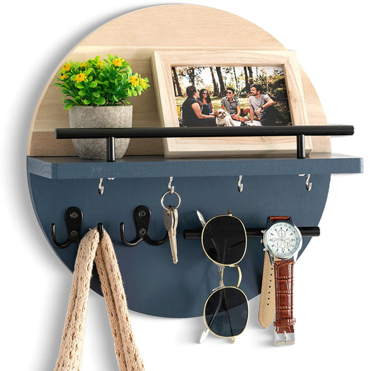 dreampossible Key Holder for Wall Decorative with Shelf and Hooks, Mail Organizer Wall Mount with Sunglasses Holder, Circular Design Entryway Key Rack Hanger, Rustic Home Decor