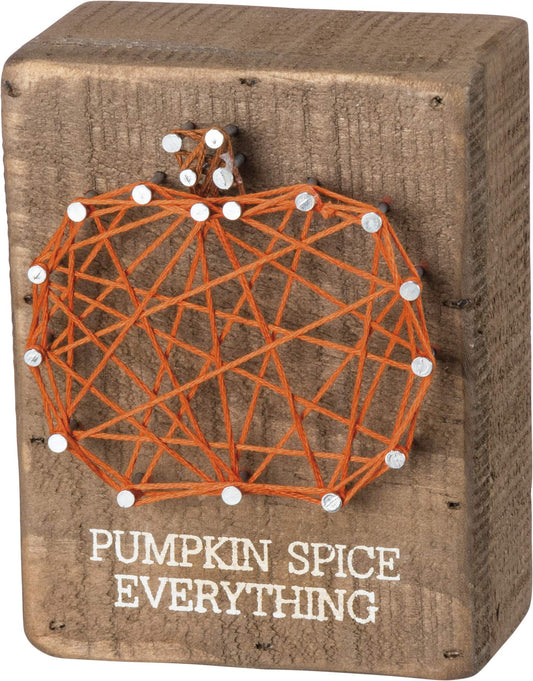 Primitives by Kathy Distressed Wood Slat Sign - 'Pumpkin spice everything' with Hand-Strung Heart, Wall Art & Desk Decor for Home