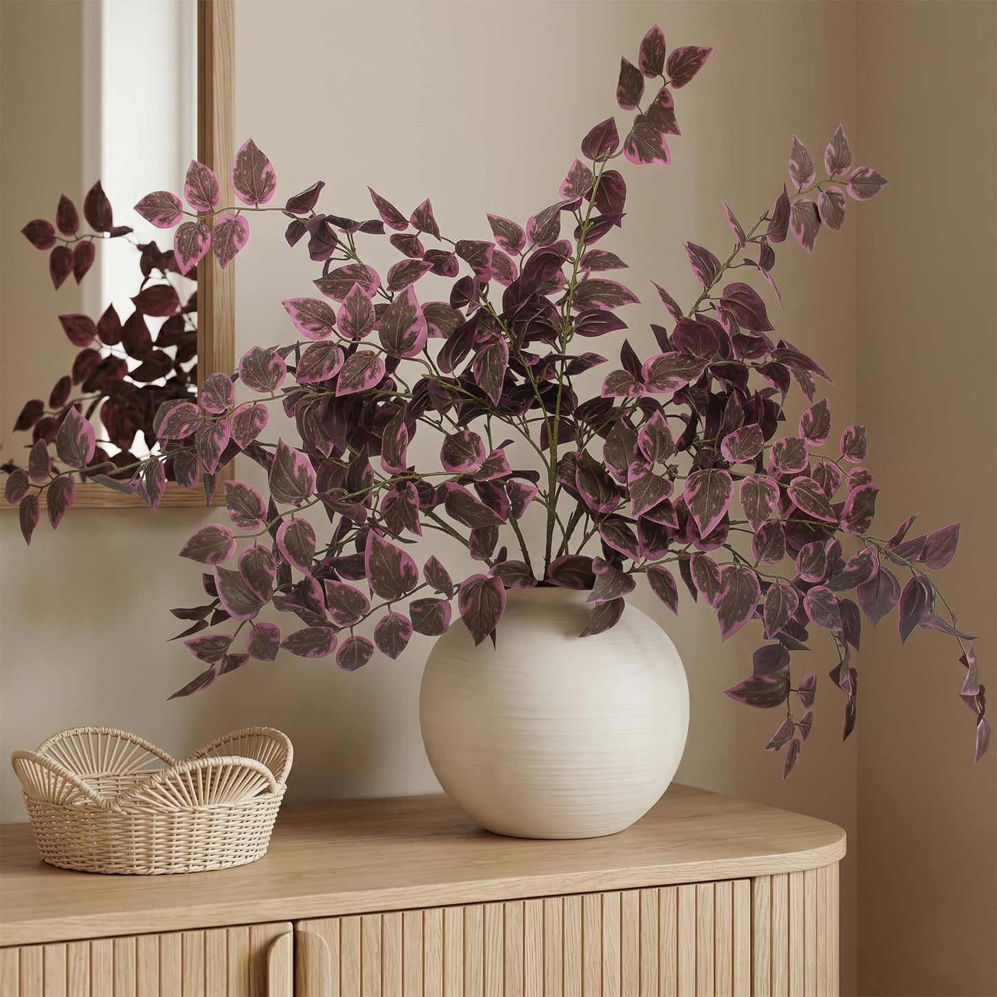 Daynight 35″ Fall Artificial Eucalyptus Stems, 6Pcs Silk Faux Foliage Branches, Autumn Greenery Stems for Thanksgiving Halloween Farmhouse Table Centerpiece DIY Decor (6, Burgundy)