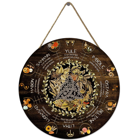 Fenarenes Wheel Year Wood Sign, Sabbats Pagan Witch Sign, Wiccan Holidays, Wicca Calendar, Yule Altar, Celestial Sign, Vintage Christmas Sign,Halloween Decor,Christmas Decor 12x12 Inch