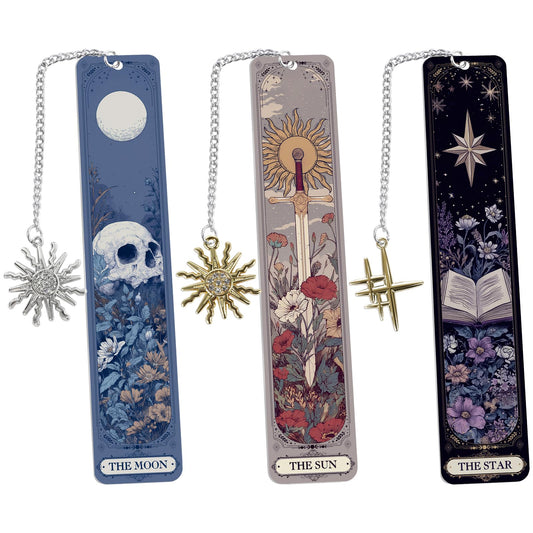 Shejdgart Gothic Tarot Bookmarks Gifts - 3PCS Funny Bookmarks for Women, Tarot Reading Accessories for Book Lovers, Horror Sun Moon Star Halloween Christmas Birthday Gifts for Friends Bookish
