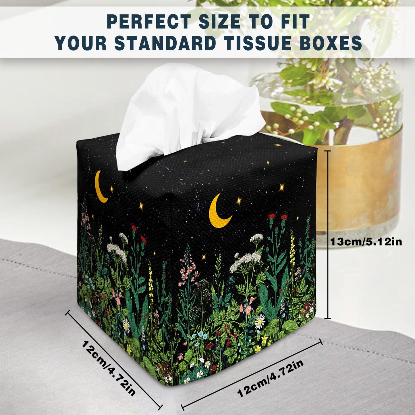 Tissue Box Cover Square Decorative Tissue Box Holder Cute Funny Cube Tissue Case Cover-Wildflowers Tissue Box Cover