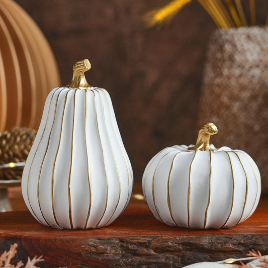 FESTGLOX Pumpkin Fall Decor, White and Gold Pumpkins for Decorating Thanksgiving Table Centerpieces, Artificial Resin Pumpkins Decor for Mantel, Harvest Autumn Tabletop Decoration