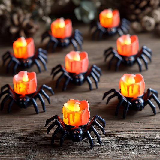 Dazzle Bright 12 Pack Halloween Spider Tea Lights Candles, Battery Operated LED Flameless Spider Candles Holder Lights, Spooky Halloween Decorations for Party Table Home Decor