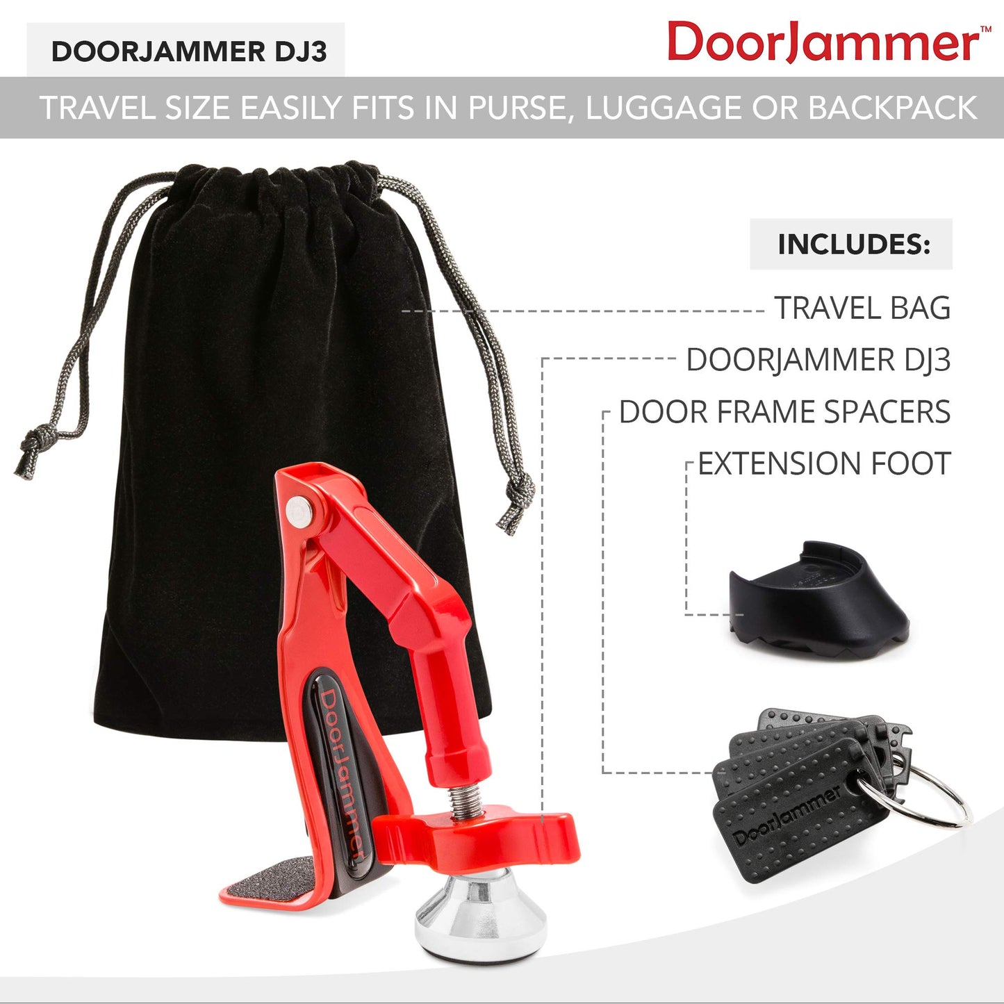 DoorJammer Portable Door Lock Brace for Home Security and Personal Protection | Hotel Room, Apartment Safety, Travel Door Stopper | Easy Installation, Compact Design