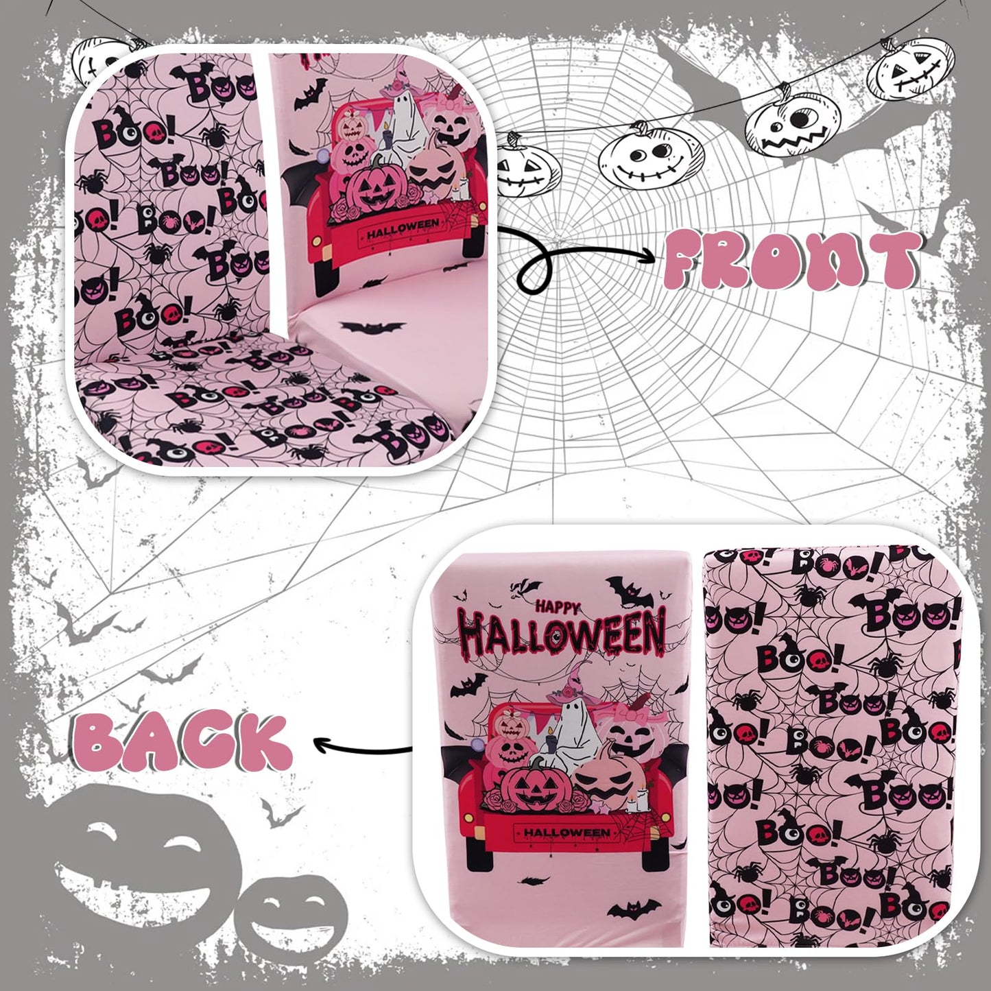 wefrea Halloween Chair Covers Set of 6 Ghost Dining Chair Covers for Party Kitchen Removable Seat Cover for Chairs Halloween Decorations Indoor