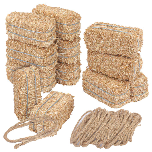 Yiksonyo 12 PCS Mini Decorative Hay Bales & 12 PCS Twisted Hemp Rope, Perfect for Table Centerpieces, Fall & Halloween Crafts, and Rustic Decor