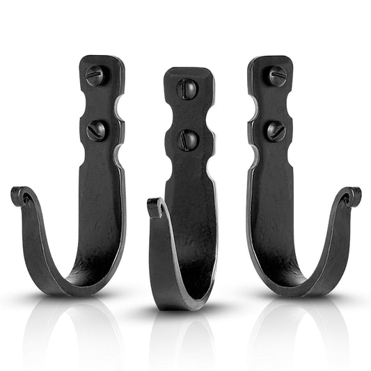 Stur-De Wrought Iron Wall Hooks – Heavy Duty Black Decorative Hooks for Hanging Coats, Bags, Hats & Towels | Rustic Metal Wall Hangers, Set of 3