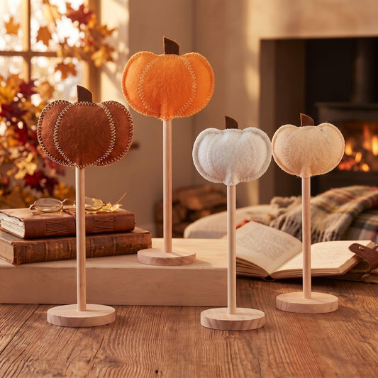 SiliFine 4 Pcs Fall Decorations for Home, Felt Pumpkin Standing Tabletop Decor, Handcrafted Rustic Fall Felt Pumpkin Tabletop Decoration for Thanksgiving Autumn Farmhouse Home Decoration
