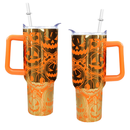 sgqjdpmc 40 oz Halloween Laser Etching Tumbler with Handle Straw Lid Pumpkin Tumbler Gifts for Women Travel Coffee Cup