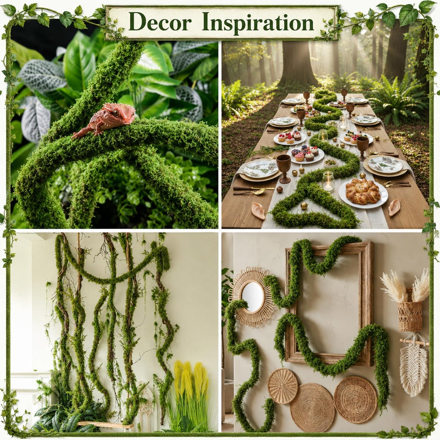 Rivvlive 2 Pcs 94inch Total Artificial Moss Vines Bendable Fake Tree Branches Enchanted Forest Decorations DIY Jungle Fake Climbing Vines Hanging Moss Decor for Home Wedding Garden Landscape