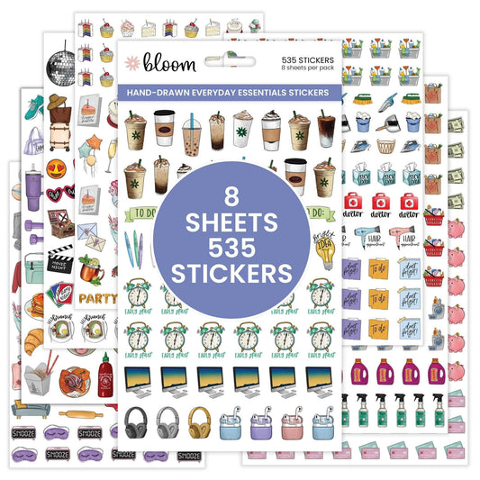 bloom daily planners Vintage Hand-Drawn Everyday Essentials Planner Stickers (535 Stickers) - Variety Pack for Decorating, Planning, Scrapbooking