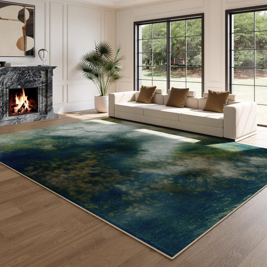 ST. BRIDGE Washable 5x7 Area Rug for Living Room Bedroom, Soft Stain Resistant Low Pile Carpet, Non Slip Modern Indoor Abstract Vintage Rug for Dining Room Kitchen Home Kids Room Office, Blue