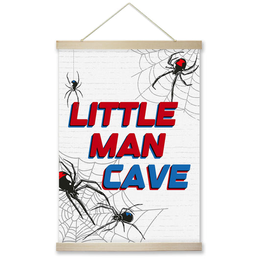 RZQIJ Spider Little Man Cave Sign Hanging Wall Flags Canvas Banner 12x16 Inch - Baby Boy Nursery Decor for Room, Bedroom, Playroom - Nursery Wall Decor - Poster Hanger Frame for Kids(036)