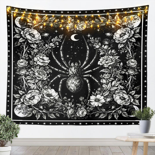 Erosebridal Goth Tapestry for Bedroom | Giant Spider Wall Tapestry Aesthetic Tarantula Tapestries Large 59x82, Galaxy Moon Vintage Floral Hanging Wall Art Black Gothic Decor